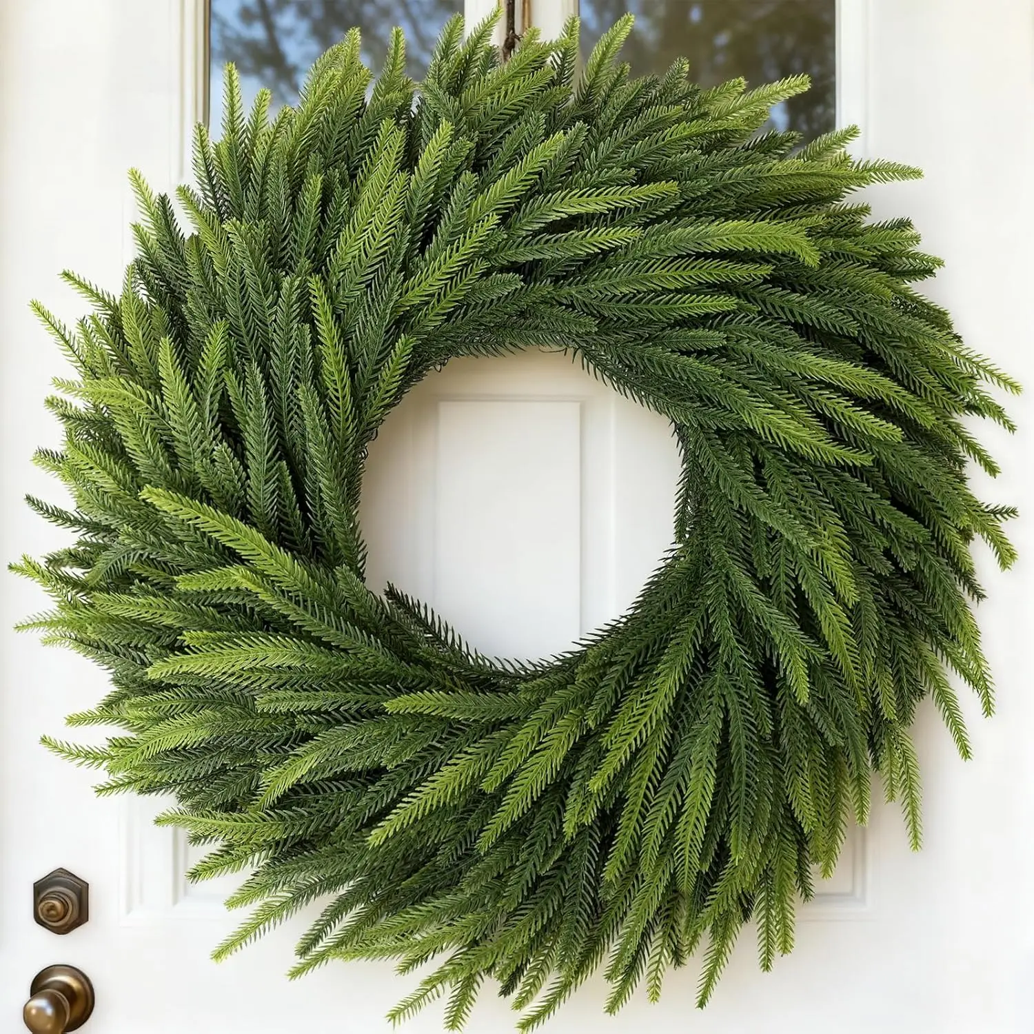 26 in Large Synthetic Norfolk Pine Wreath with Artificial Pine Needles - Easy Install Festive Christmas Greenery, Front Door Decor, Indoor/Outdoor Home Festive Decoration