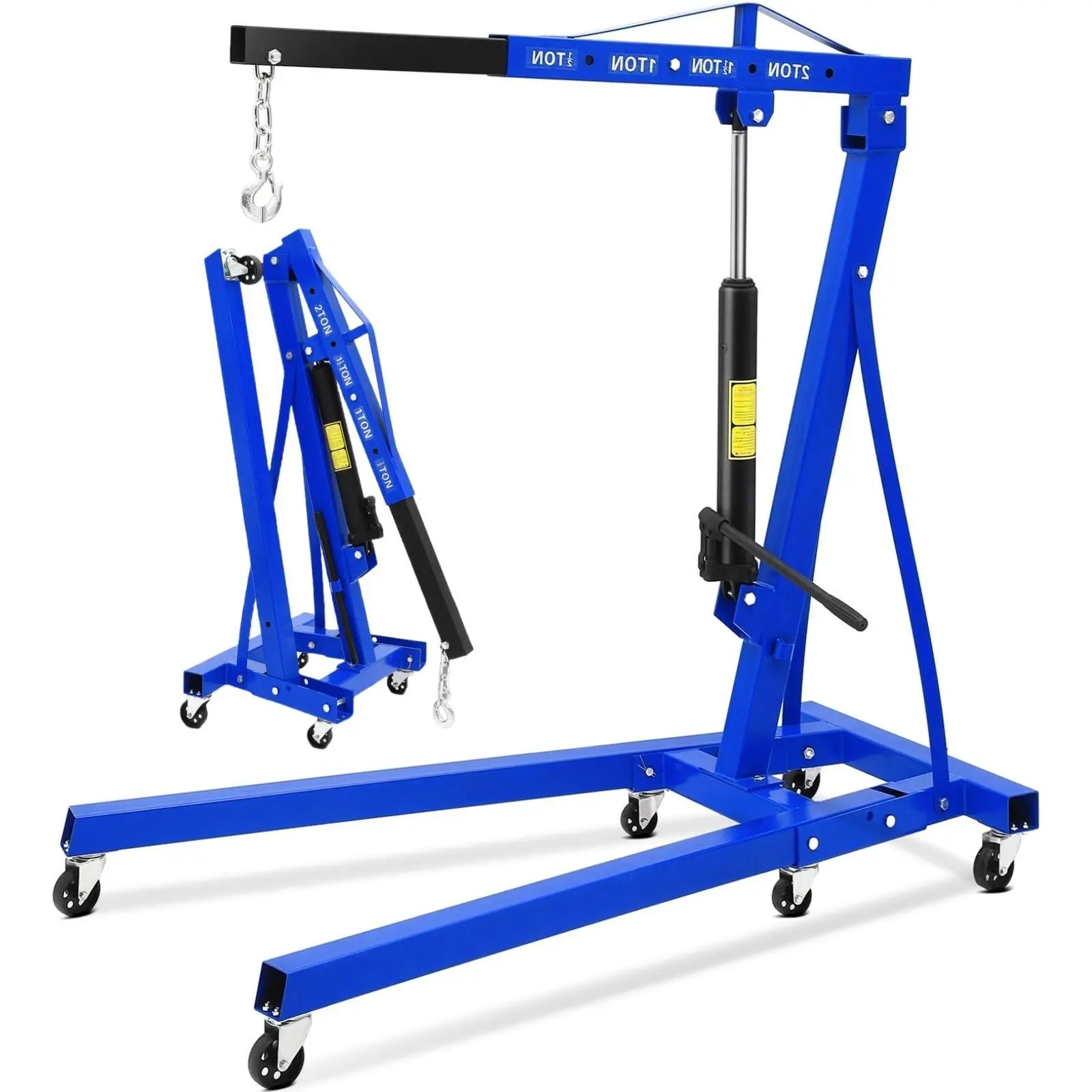 2-Ton Folding Hydraulic Engine Hoist, Portable Engine Shop Crane with 6 Casters & Telescopic Boom, 4400 Lbs Foldable Cherry Picker Hoist Lift for Home Garage Workshop, Warehouse, Blue