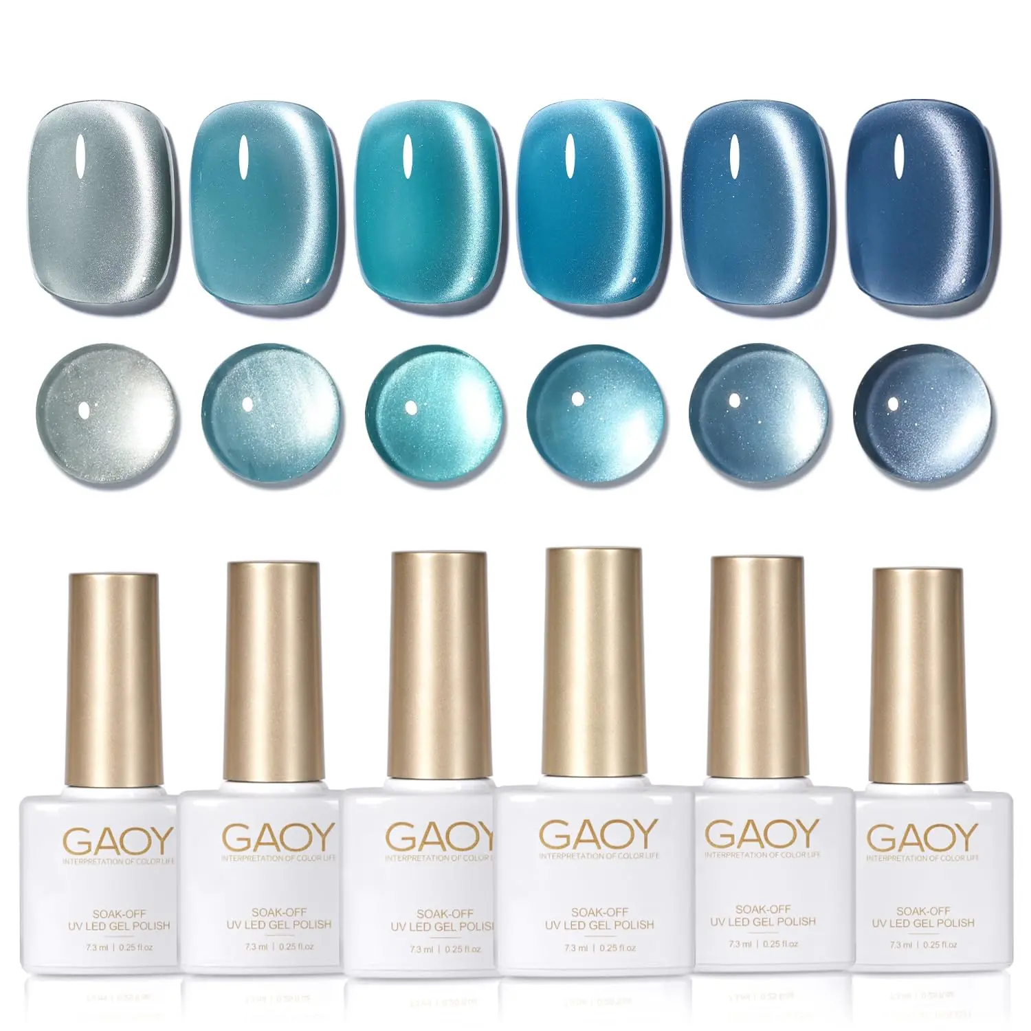 GAOY Blue Cat Eye Gel Polish Set Cool Blue Holographic Icy Translucent Tropical Sea with Free 2-in-1 Magnet Soak Off UV Gel for DIY Nail Art for Salon and Nail Art DIY at Home