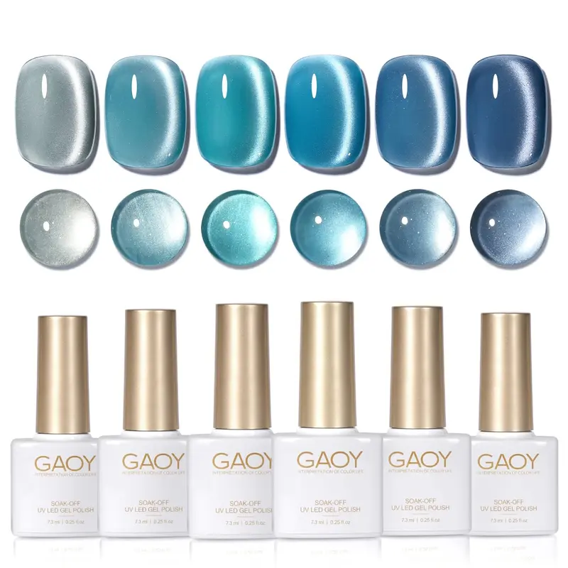 GAOY Blue Cat Eye Gel Polish Set, Royal Navy Blue, Tropical Sea | UV Lamp Required, Holographic Glitter Glass Cateye, Royal Navy Blue, Summer Holiday Nail Art, Salon Gel Manicure Pedicure