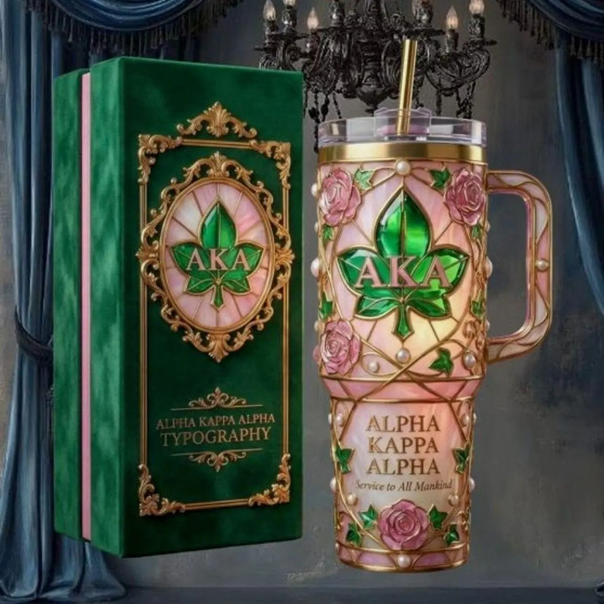 Alpha Kappa Alpha (AKA) Stained Glass Rose Sorority Tumbler