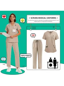 Unisex Vet Nurse Workwear Short Sleeved Medical Doctor Scrubs Sets Dental Hospital Surgery Uniforms Tops+Pants Suits Multicolor