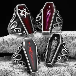 Unisex Gothic Grunge Mummy Vampire Coffin Rings - Stainless Steel Punk Rock Fashion Accessories, Cool Costume Jewelry for Gifting, Goth, Steel, Alternative Style, Dark Art, Death Motif, Goth Rings, Steel Rings