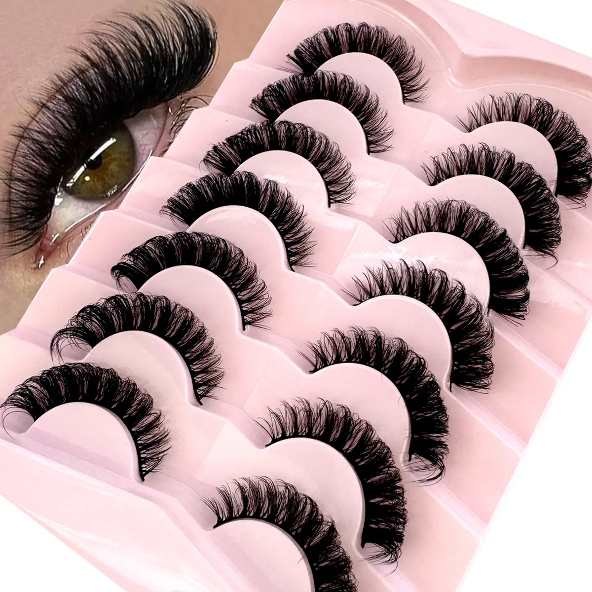3D False Eyelashes, 7 Pairs Wispy Flutter Strip Lashes with a Natural Curl, Cosmetic Set for a Lash Extensions Look, Fake Eyelashes, Volume Fluffy Lashes