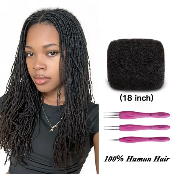 Exyhair 18 inch Human Afro Kinky Bulk Hair Braids (Bulk Pack) - With Crochet Hook, Ideal for Kinky Twist, Dreadlocks Twisting, Repair Afro Hair