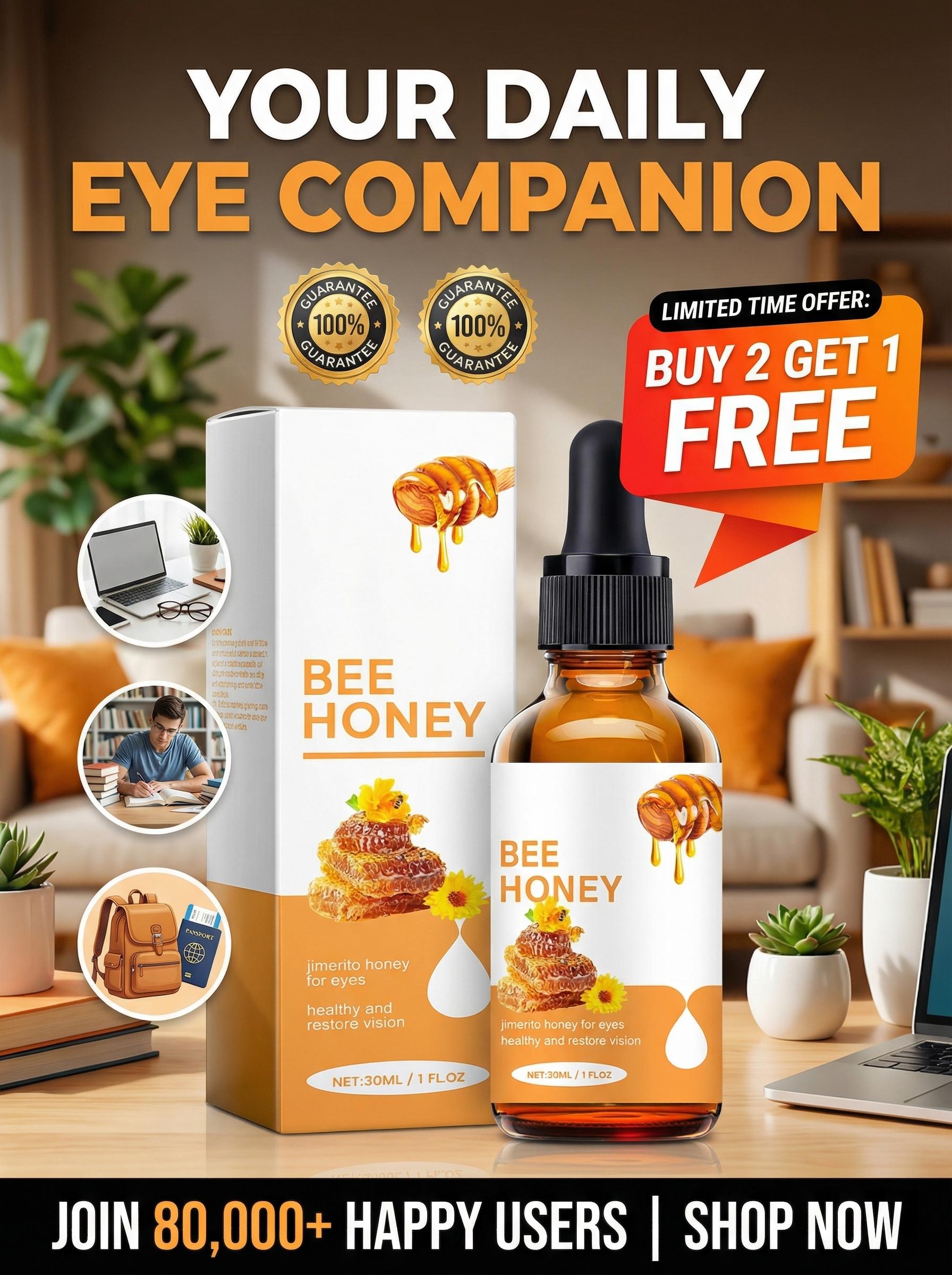 Honey Eye Care Hydration,Natural Hydration with Bee Honey, Moisturizes Refreshes Eyes, Gentle Formula for Daily Use