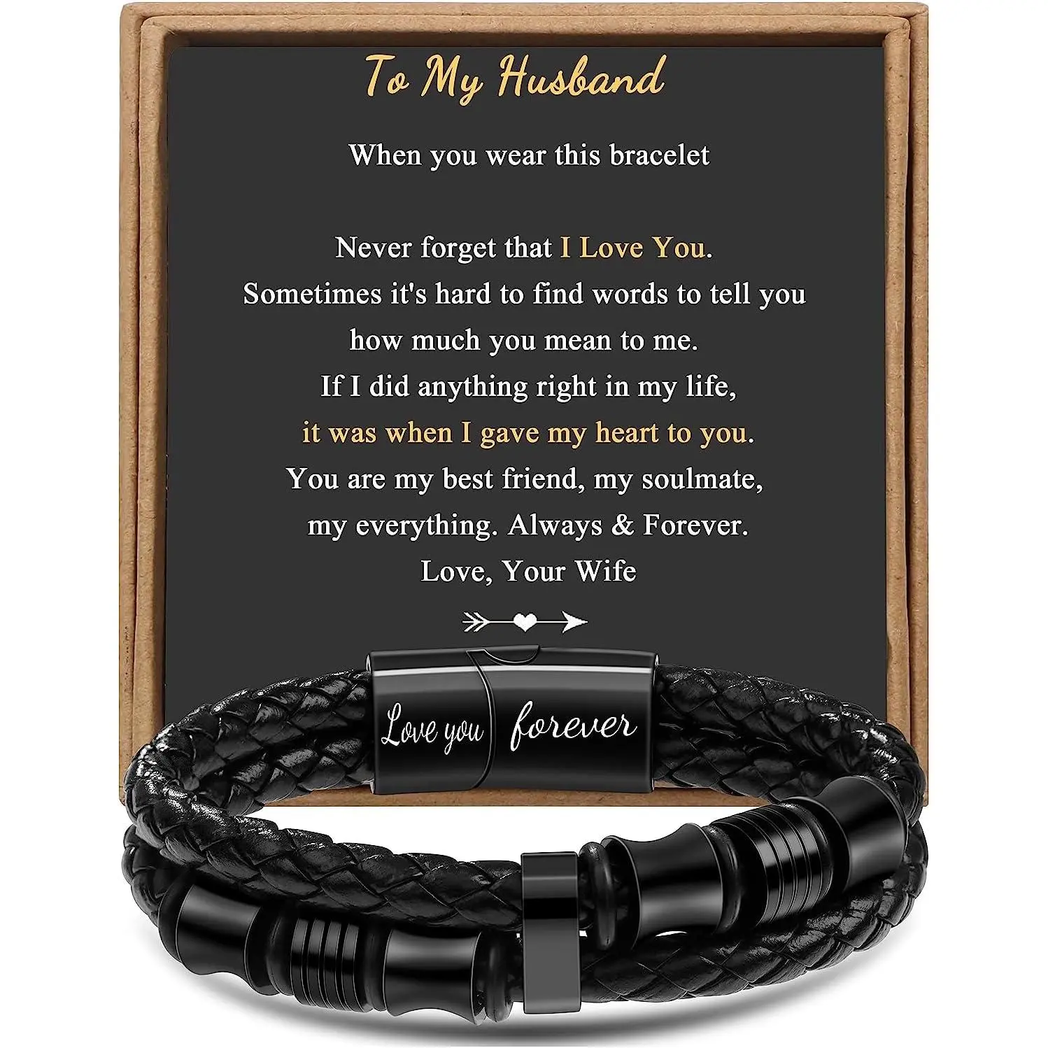 Male Handcrafted Tightly Woven Braided Bracelet Jewelry - Stainless Steel Clasp, Engraved "Love You Forever", Casual, Multi-Size (7.5 in/8.5 in/9 in), Birthday Gift for Dads