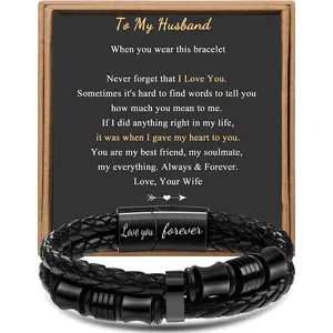 Braided for Men Dad Husband Boyfriend Son Grandson Brother Stainless Steel Clasp Engraved with Love You Forever Jewelry Birthday Gift 7.5 8.5 9 Inch