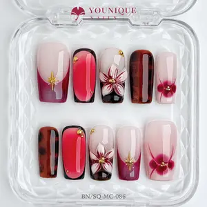 Younique Nails 2026 | 10PCS 100% Handmade Press-On Nails | Reusable Colorful Art acrylic stylish 3D