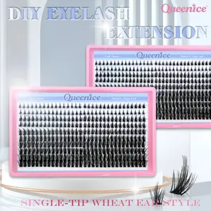 Large Capacity Lash Extension Kit, Single Tip Wheat Spike Individual Lash Clusters, Lightweight D Curl Eyelash Set with Lash Glue, Tweezers & Brush, DIY at Home, Beginner Friendly, Portable for Travel, Wedding, Dating, Party & Holiday Occasions