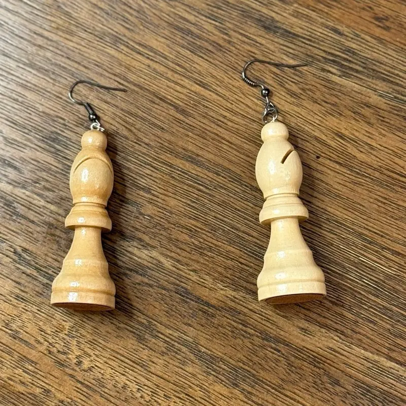White Bishop Chess Piece Earrings - Unique Design Inspired by Chess Strategy