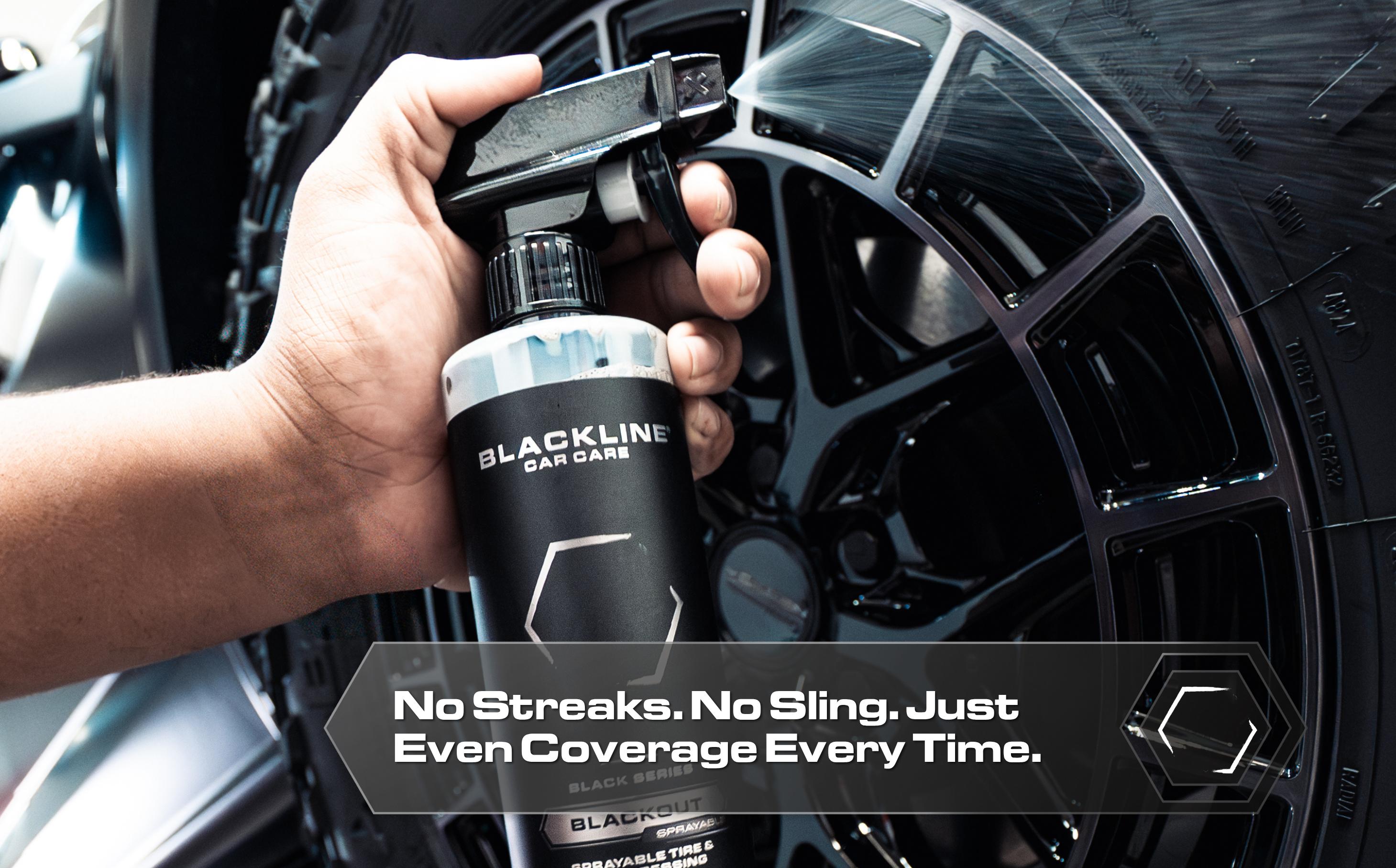 BLACKLINE Blackout Trim & Tire Dressing Bundle – Deep Black No-Sling Shine, Gel & Sprayable Kits with Wheel N' Tire Cleaner, Wheel Mitt & Pro Brush Sets, Complete Wheel Detailing Systems