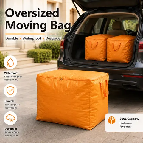300L Extra Large Moving & Storage Bag, Thick Durable Dustproof Organizer for Clothes, Bedding, Dorm, Moving & Home Storage, Grey