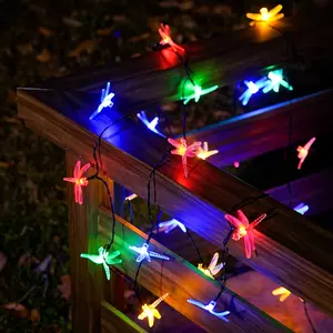 1 set of dragonfly solar string lights, 20LED dragonfly solar string lights, dragonfly solar lights outdoor，solar string lights，string lights，outdoor string lights solar powered，suitable for garden/courtyard/wedding/various festival decorations