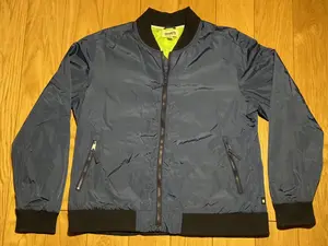 Brooklyn Industries Bomber Jacket XL. Blue Nylon. Unique Pineapple Print Lining