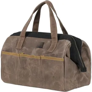 Tool Bag, 13-inch Heavy Duty 16oz Waxed Canvas Wide Mouth Water-Resistant Tool Bag, Tool Tote with Handle for Tools, Wrenches, Screwdrivers (13 X 7 X 9 inch) | Grey