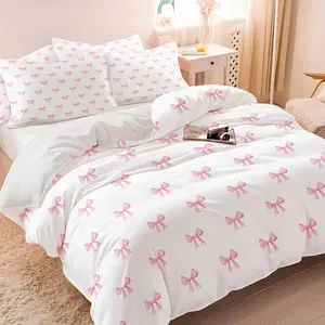 This soft, multi-colored bow-print duvet cover set includes duvet cover and two pillowcases (filling not included), stylish bedding gift for women and teenage girls' bedrooms, multiple styles available, Decorative duvet cover, Bed sets