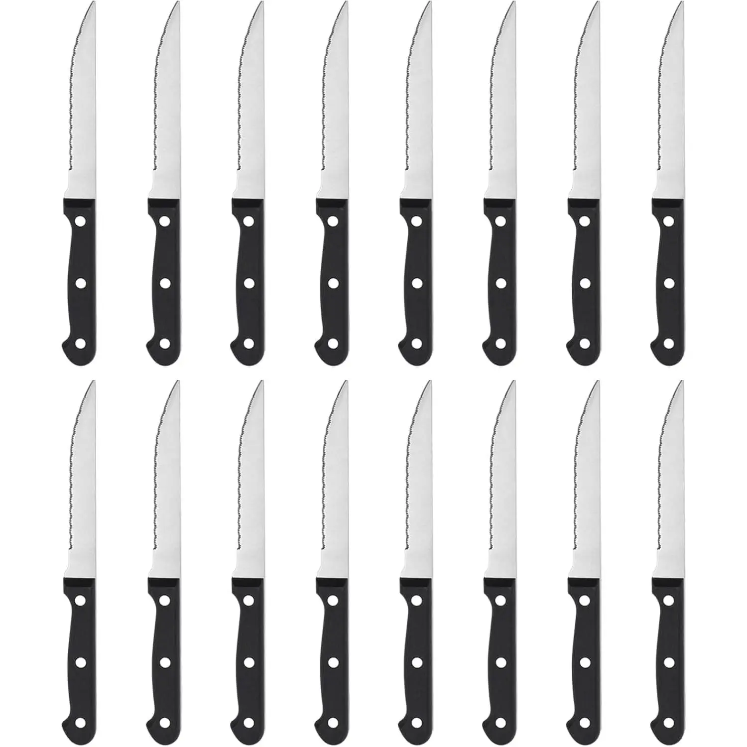 Steak Knives Set of 16 - Triple Rivet Serrated Steak Knives, Stainless Steel Serrated Blades (4.5”), Sharp Dinner Knives, Dishwasher Safe for Home and Restaurant