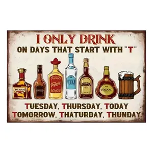 2D Flat, 1pc,I Only Drink Vintage Metal Plaque Decor, Home Decor, Restaurant Decor, Bar Decor, Cafe Decor, Garage Decor, Wall Decor Aluminum Wall Art Hanging Plaque Home Decoration Best Gifts Birthday Graduation