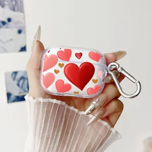 Heart Symphony Pattern Protective Case for AirPods 4/3/2/1/Pro/Pro2 Soft TPU Earphone Cover, Transparent with Keychain