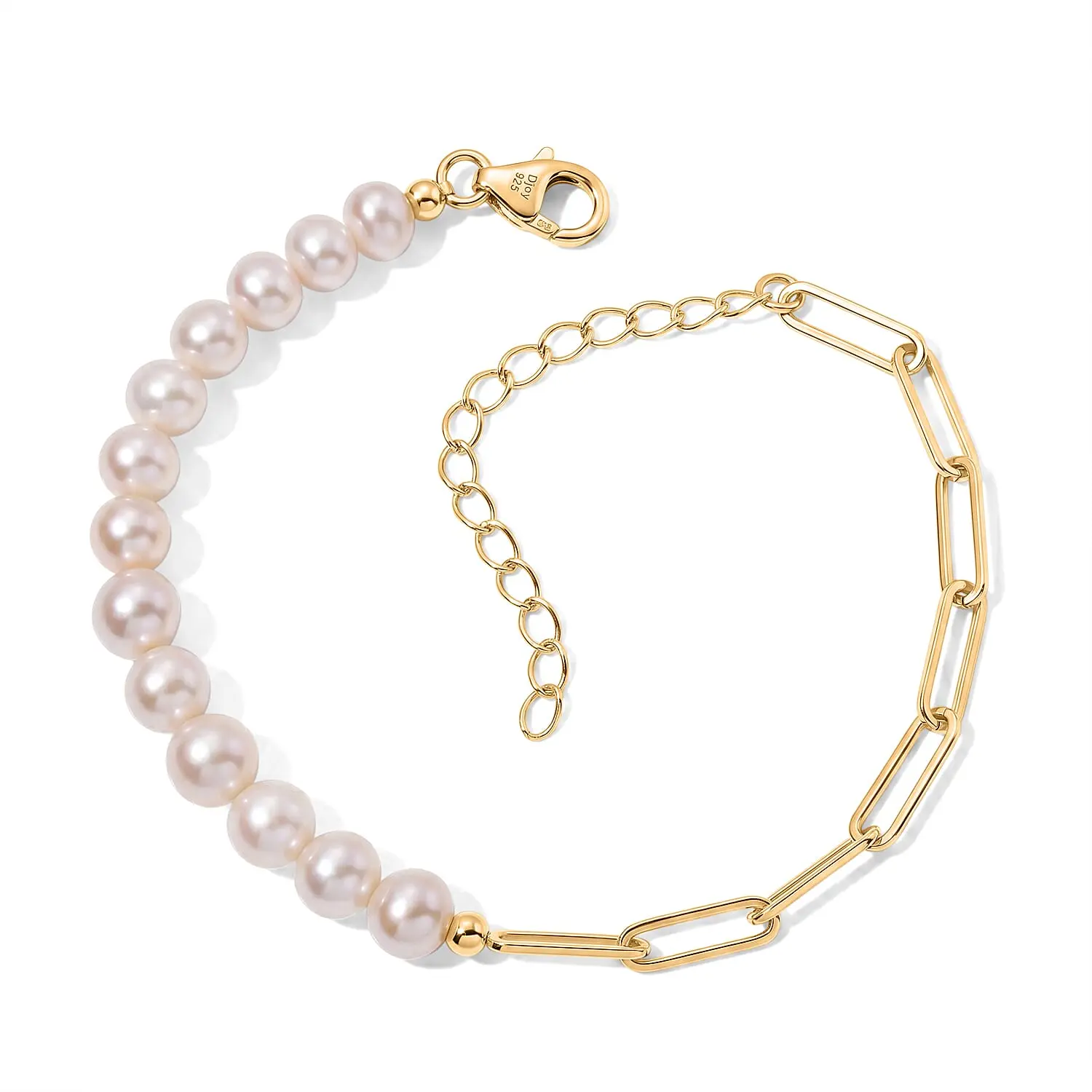 D'Joy Freshwater Pearl Bracelet in 18K YG Plated Sterling Silver (6.50-9.50In)