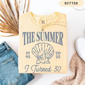 Custom 30th Birthday Shirt, Comfort Color Summer I Turned 30 Bday Party Tee, Pretty Seashell Birthday Gift, Coastal Beach Dirty