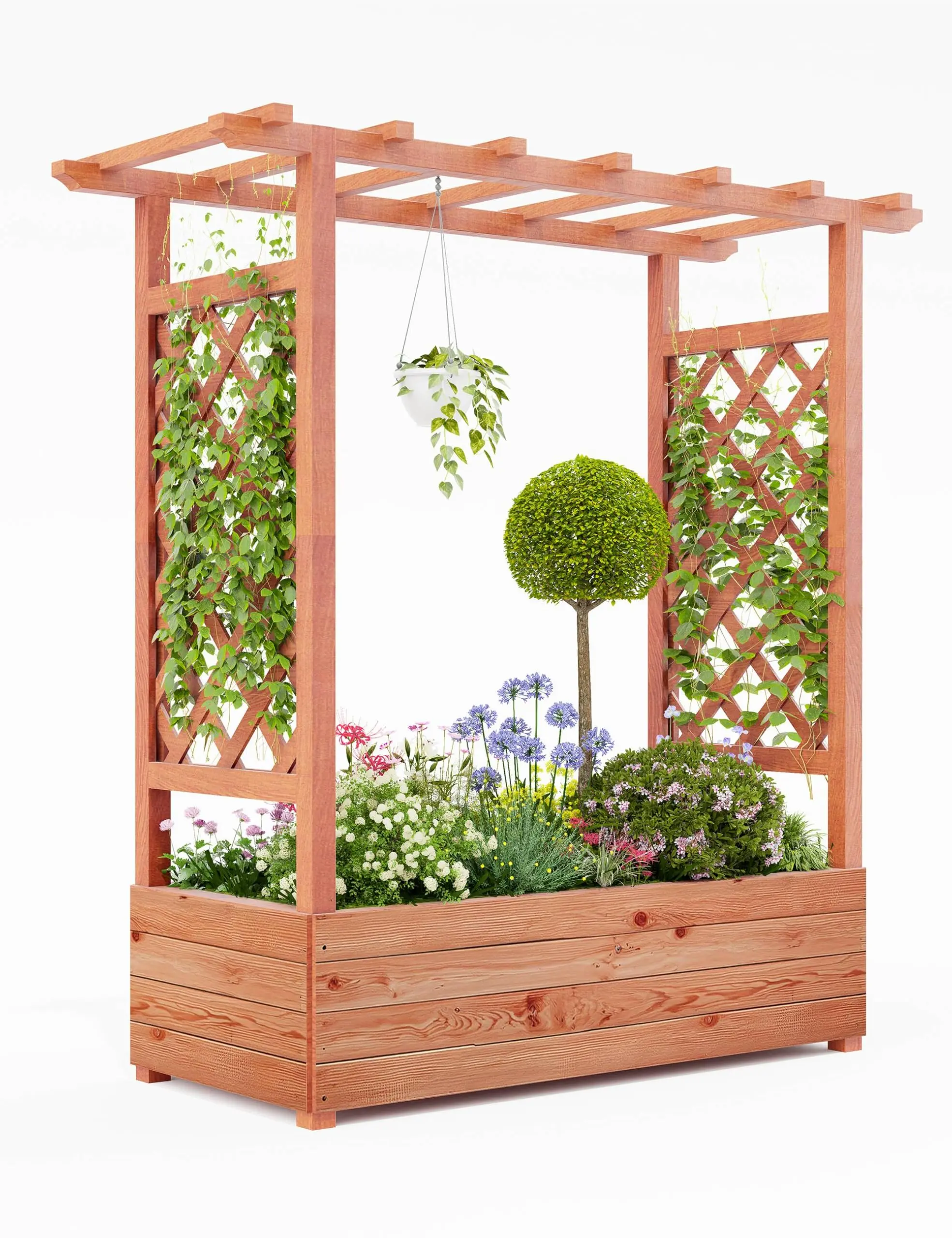 Gaomon Wooden Elevated Planter Box with Trellis - 120 lb Capacity, Sturdy Side Supports, Protective Canopy, 4 Drainage Holes - Balcony Outdoor Raised Bed Gardening for Climbing Plants, Herbs - All Seasons Indoor/Outdoor Garden Furniture Accessory