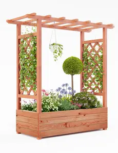 GAOMON Wooden Elevated Garden Planter Box with Trellis, Sturdy Side Supports, Protective Canopy & 4 Drainage Holes,for Climbing Plants, Flowering Vines, Vegetables & Blossoms - Outdoor/Indoor