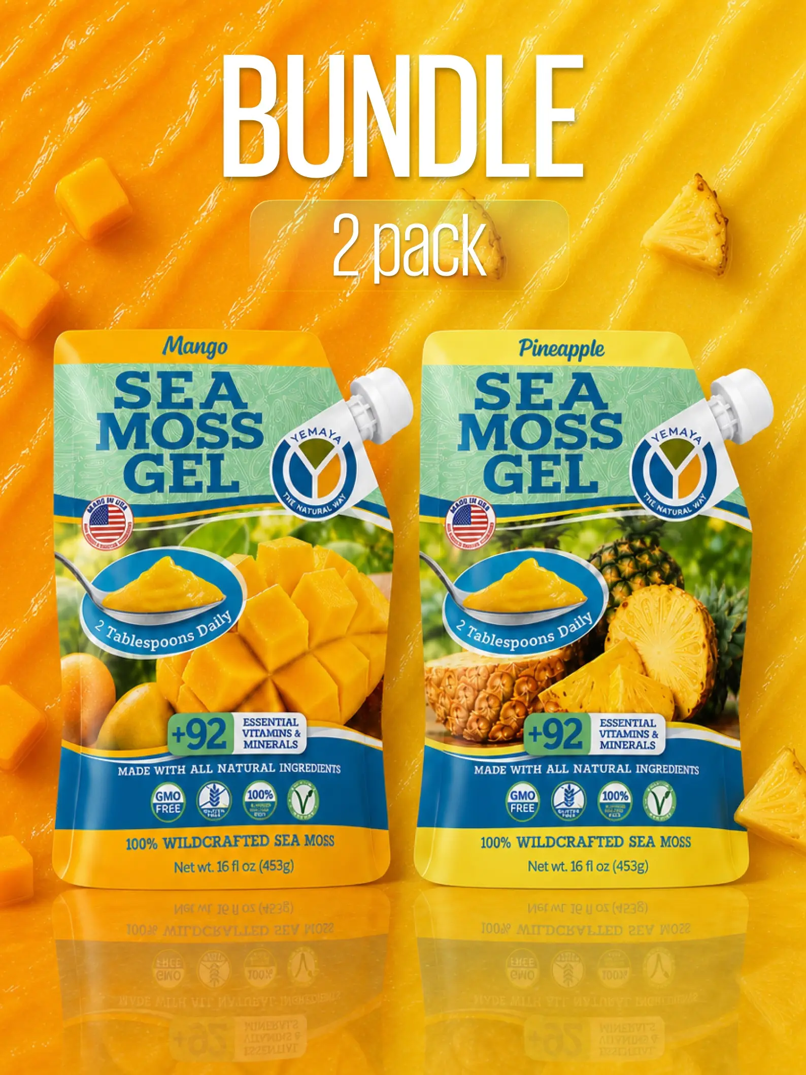 Best Selling Sea Moss Gel Bundle (2-Pack) | Wildcrafted | 16oz Each | Made in USA | 92+ Minerals | Vegan | Gluten-Free | Yemaya Organic