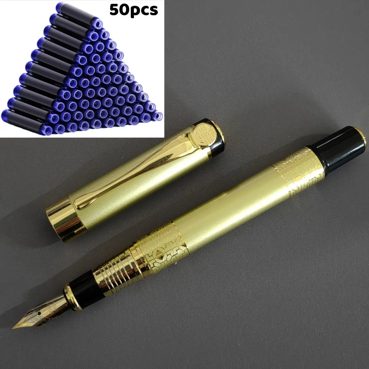 1 pc gold pen + 50 pcs blue ink cartridges