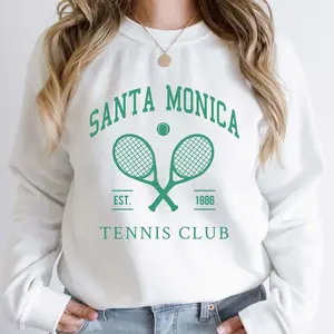 Santa Monica Tennis Club Sweatshirt Green Custom Tennis Sweatshirt Preppy Unisex Sweater Vintage California Tennis Sweater Tennis Gifts