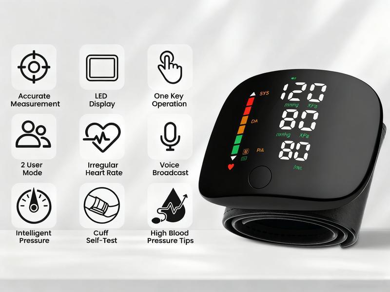 【Valentine Gift】Rechargeable Wrist Blood Pressure  with LED Touch Screen, Voice Broadcast & 99x2 Memory — Accurate Home BP Tracking Made Simple,Suitable 5.3 - 7.6 inches