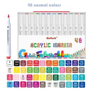 Ginflash Acrylic Marker SOFT Brush Tip DIY 48 Colors Highlighter Waterproof Paint Marker Pen Art set Nail Fabric pen