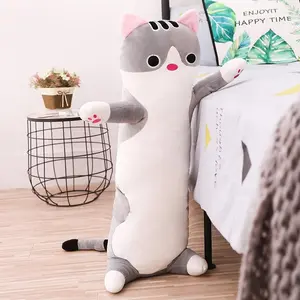 Long Cat Plush Body Pillow Soft Fluffy Cuddly Stuffed Animal Pillow with Cute Paw Detail Multi-Purpose for Sleeping Cuddling Bedroom Living Room Decor (Gray & Yellow)