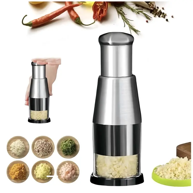 Manual Garlic Press, Onion & Garlic Chopper - Stainless Steel Blades, ABS Plastic Body - Ideal for Chopping Vegetables & Fruits - Kitchen Utensil