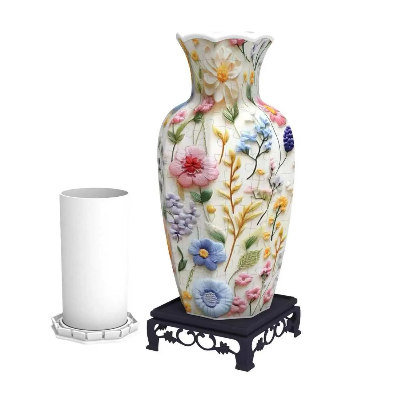 164 Piece 3D Puzzle Vase, House Puzzle, Creative, DIY Appeal, Dual Flower Pattern, Floral Patterns, Abs Material, No Battery Required, Ideal for Home Office Decor, Holiday Gift