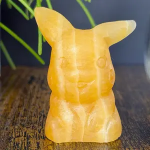 Yellow Calcite Pikachu Crystal Carving