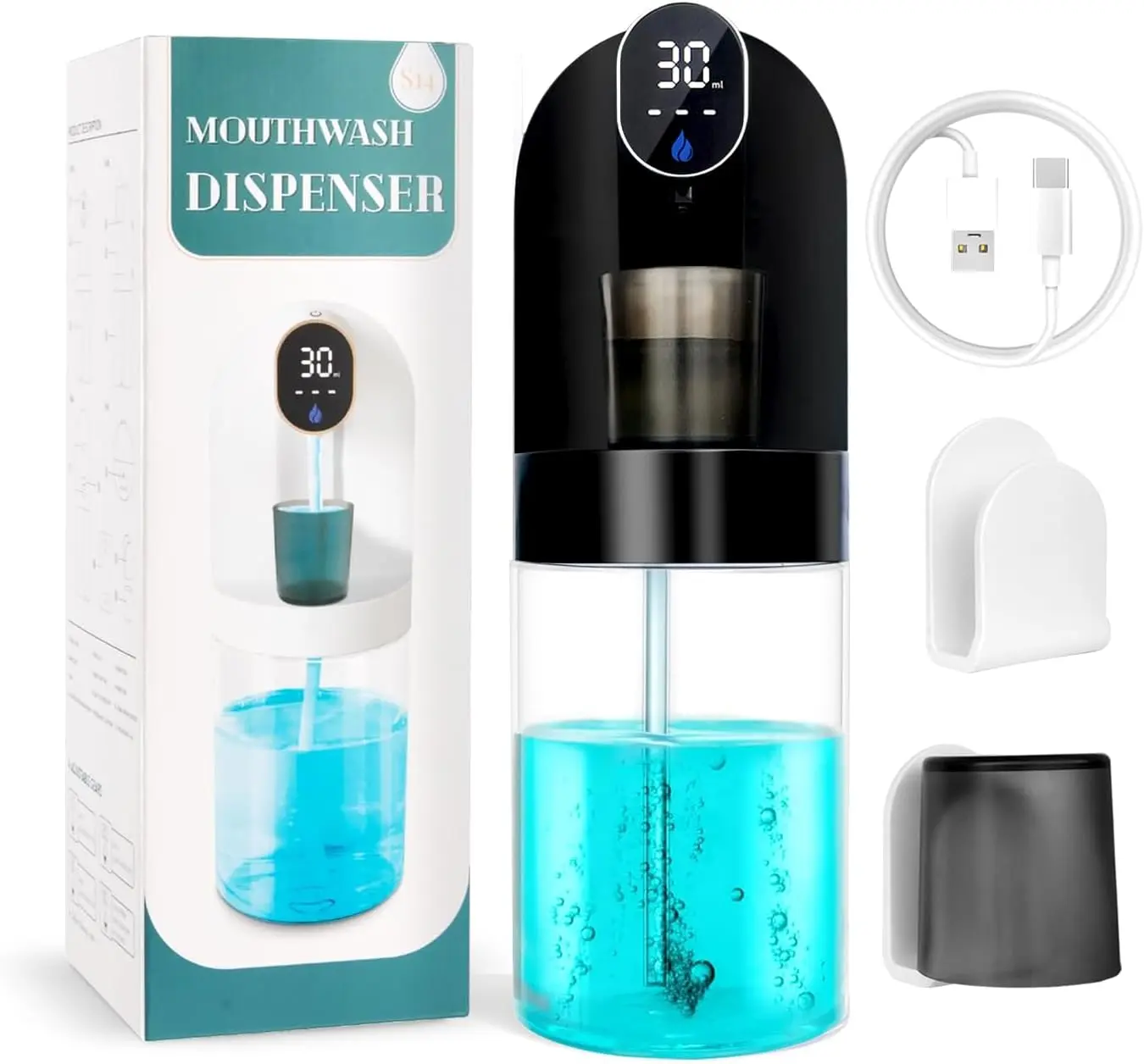 Upgraded Automatic Mouthwash Dispenser for Bathroom, 21.12 oz(600 ml) Touchless  Mouth Wash Dispenser 2  Holder, 4 Dispensing Levels Wall Mounted Mouthwash Dispenser for  Adult(Black)