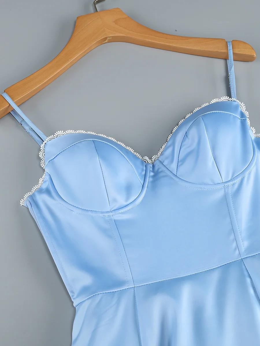 LYD Women's Corset Spaghetti Strap Bustier Midi Dress - Vintage Basic Elegant Satin Flowy Pleated H