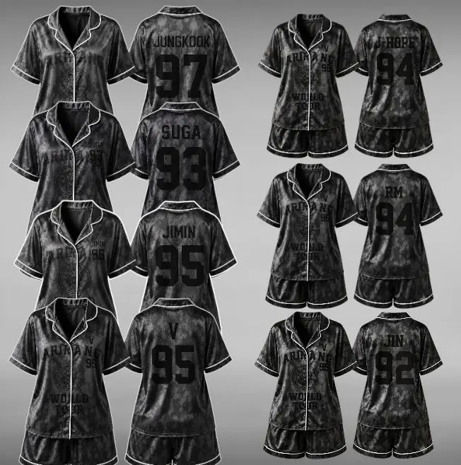 ARIRANG World Tour Satin Pajama Set, Fan-Inspired Silky Sleepwear, Short Sleeve Button-Up Loungewear, Soft Summer Pajama Outfit