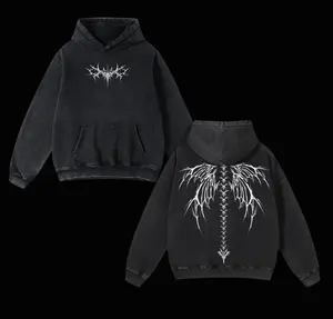Y2K Gothic Angel Wing Washed Hoodie, Wing Tshirt– Dark Aesthetic Streetwear,Graphic Tee,Menswear Oversized Tops, gym,Clothing,Clothes gothic y2k, Vintage