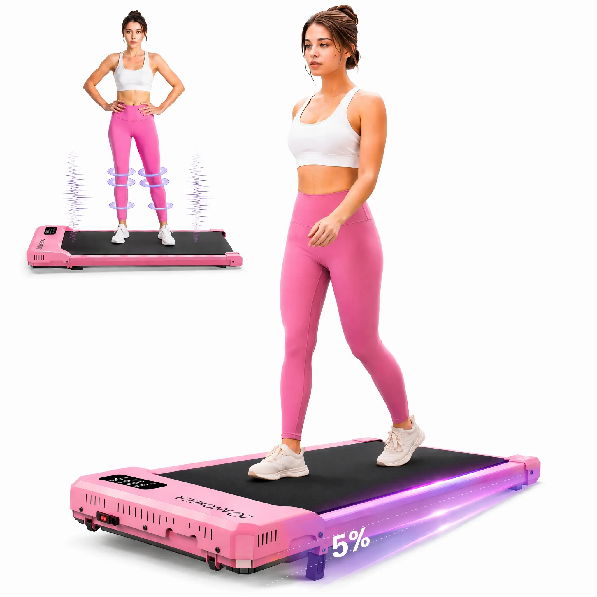 Pink Walking Pad with Incline - Under Desk Treadmill with Vibration Plate, 2.5HP Portable Treadmills for Home Small Spaces, Office, Compact   Vibrating  Running   Workout  Machine with Remote Control & LED Display