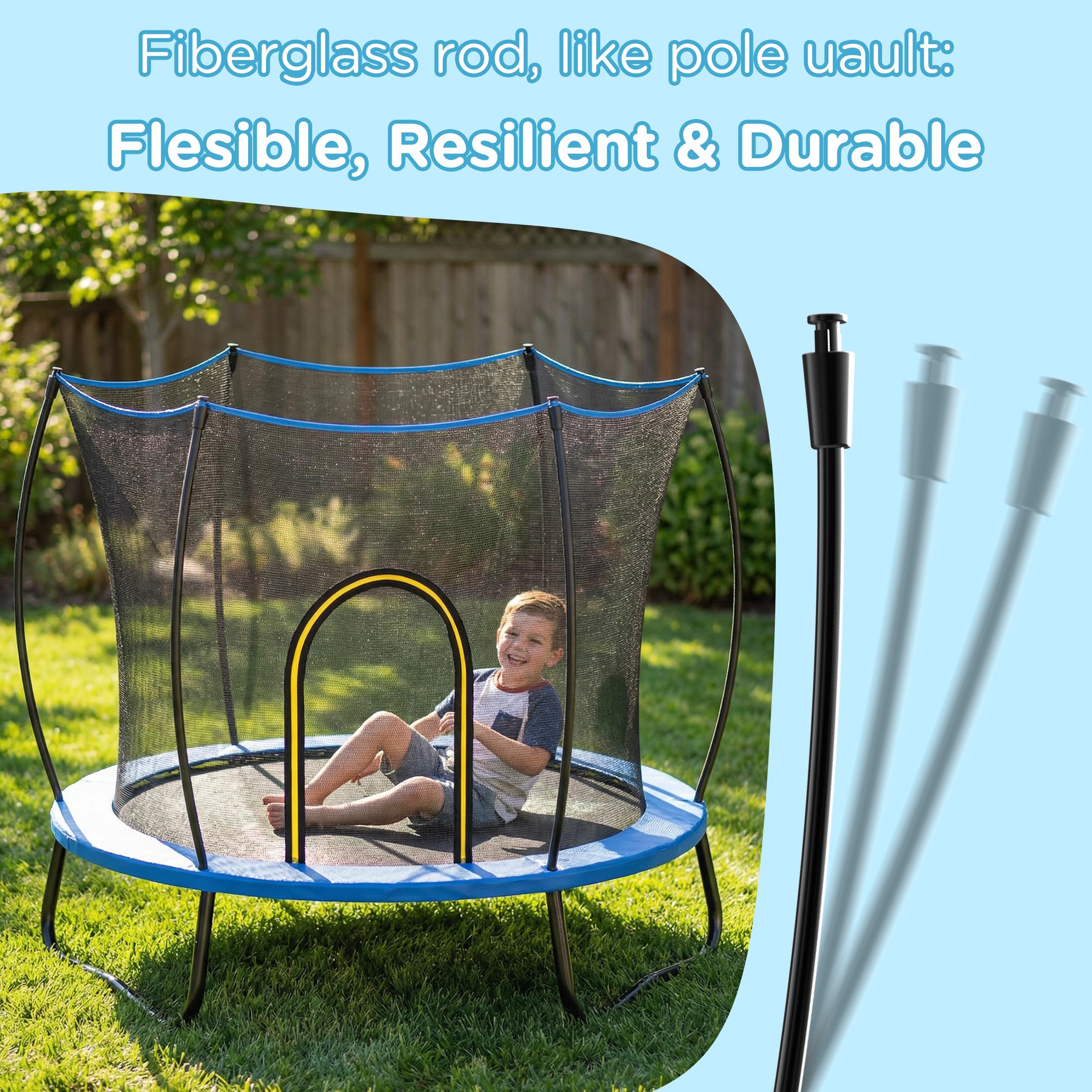 55 Inch Round Trampoline Dark Pink with Safety Net 6 Flexible Poles 3 W-Shape Legs UV Resistant Waterproof for Kids