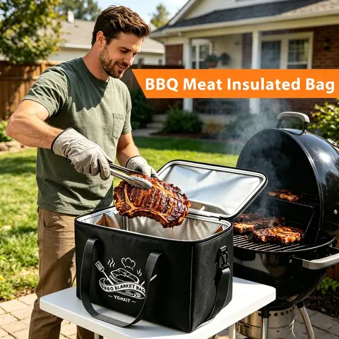 Insulated BBQ Meat Resting Soft Cooler Bag - Heavy-Duty Brown Tyvek Exterior, Leakproof Seal Aluminium Liner, Foldable, Insulated Portable Travel Cooler, Carry by Hand/Strap, Juice Lock, Dishwasher-Safe, Outdoor BBQ Use, Steady Hold, Gifts for Him