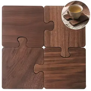Vintage Wooden Puzzle Coasters Set, Bar Table Atmosphere Decoration, Heat-Resistant Wood Coaster Pad, Non-BPA Free, Made in China