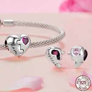925 Sterling Mother Daughter Heart Puzzle Bead Jewelry Gift