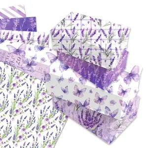 12 Sheets Blossoming Lavender Wrapping Paper with Elegant Butterflies, Purple Floral Gift Wrap for Wedding Favors, Baby Shower Decor, Birthday & Anniversary Parties