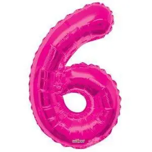 Number 6 Hot Pink Foil Balloon 34" in each. 19678-34