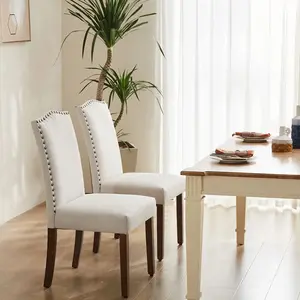 Dining Chairs Padded Backrest Set Of 2 Thickened Sponge Cushion Upholstered Fabric Kitchen Chairs With Nailhead Trim Home