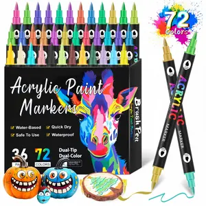 Acrylic Paint Markers - 72/96-color marker sets, Acrylic Paintbrush Sets - 36/48 brushes, 1 set of soft-tip waterproof pens, Glass Stone Wood Plastic Paper Art Painting Marker Set, Kitchen Storage Stationery Set, Watercolor Brushes